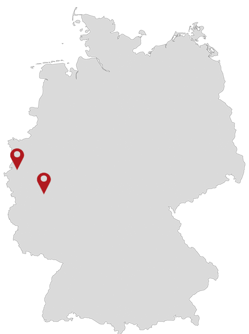 Deutschlandkarte mit Markierung Standort Koblenz und Pulheim