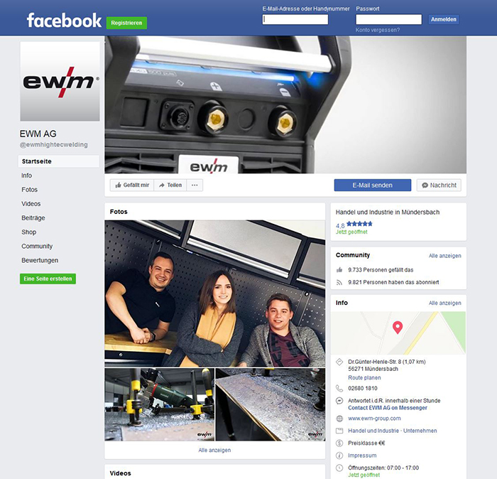 Facebook-Seite 'EWM AG'